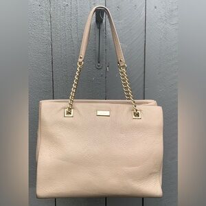kate spade beige tote with gold chain straps